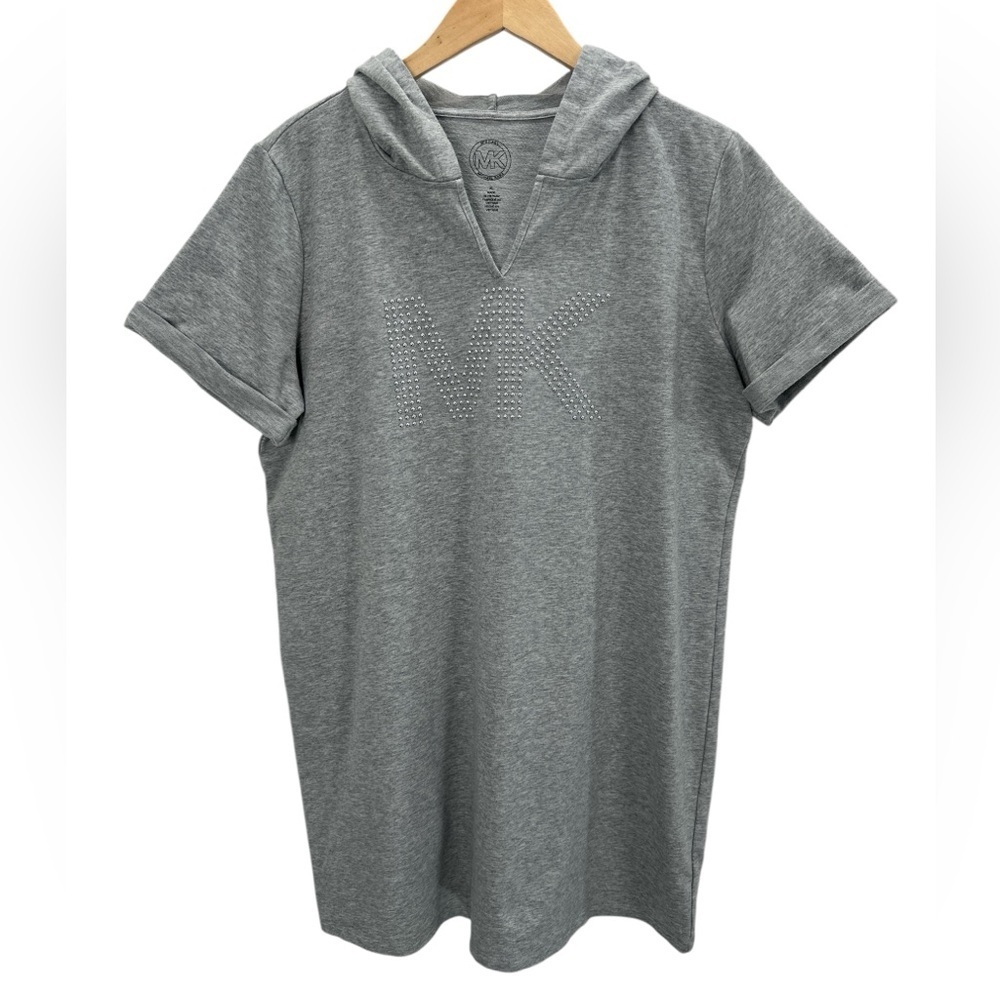 Michael Michael Kors Hooded T-Shirt Dress Gray Metal Studded Bling